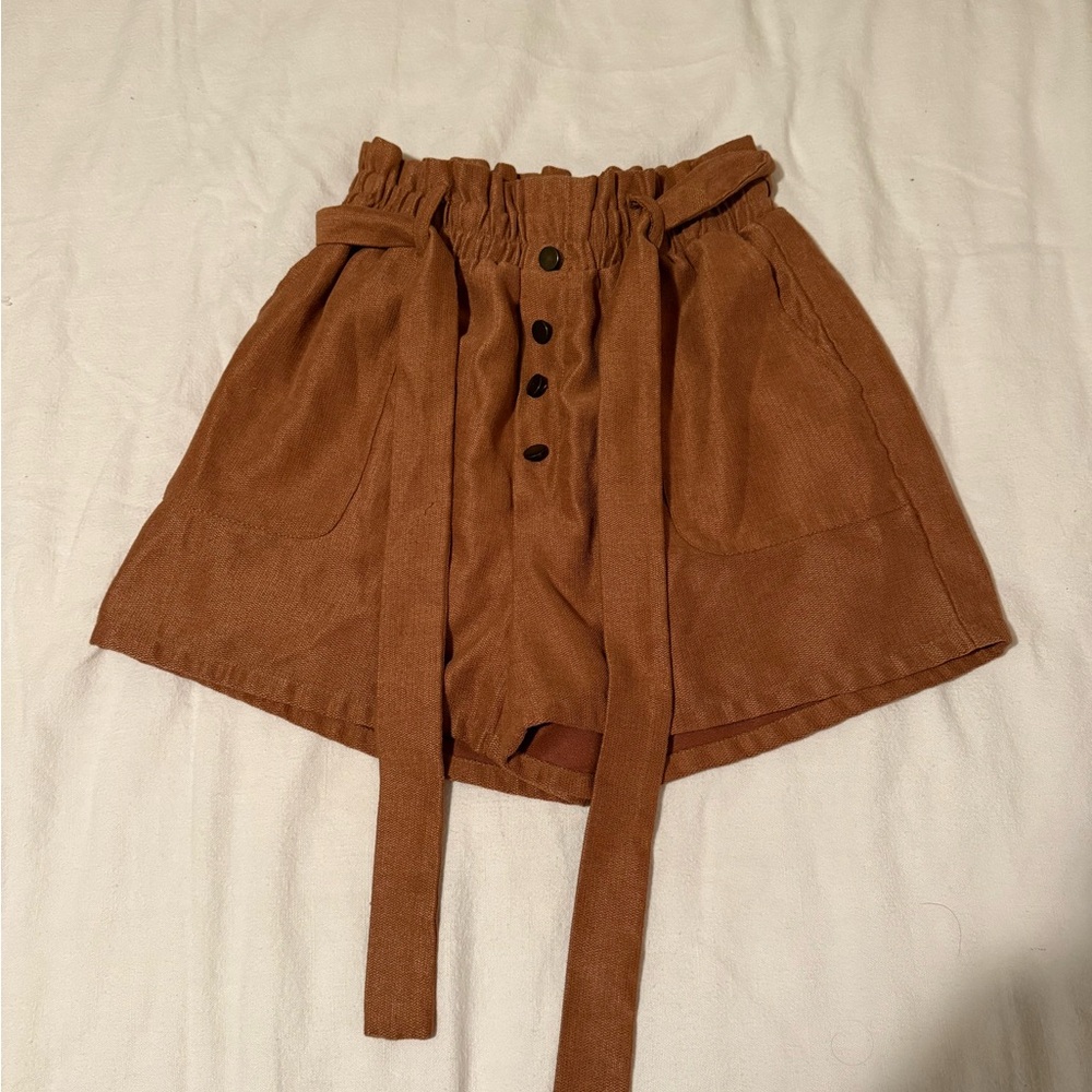 High Waist Tan Paperbag Shorts